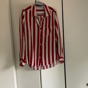 Red and White Striped  Woman’s Blouse, Sz M